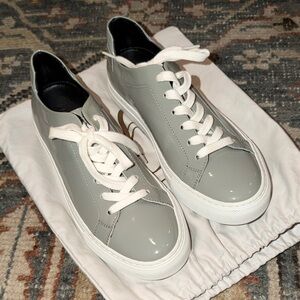 M. Gemi Gray Patent Leather Sneakers with White Soles and Laces